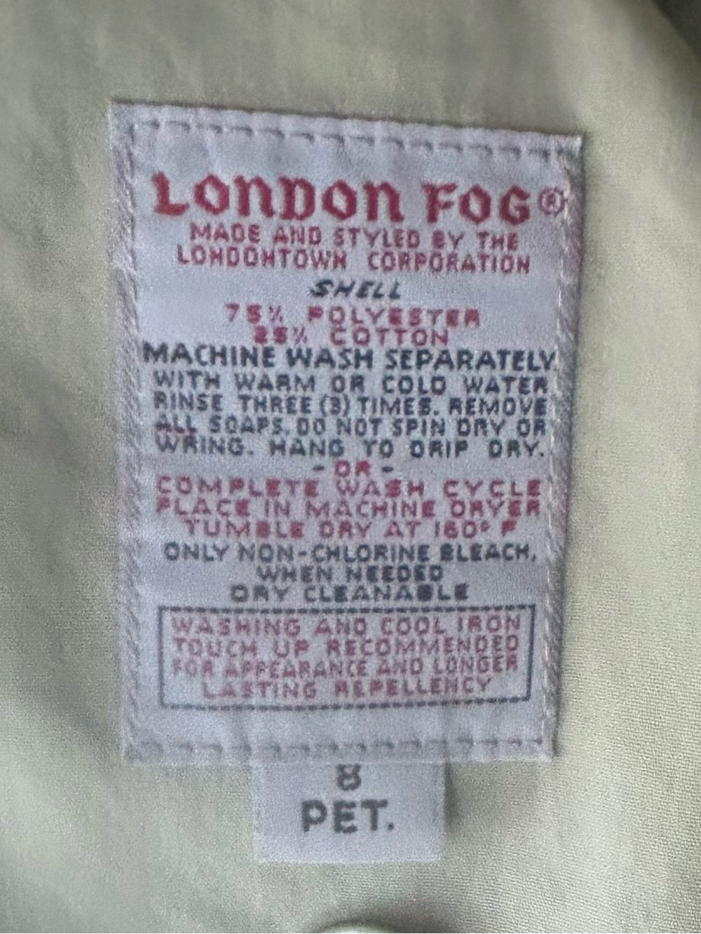 London Fog Vintage Double-Breasted Trench Coat No Lining Light Sage Color Size8p - Picture 5 of 6